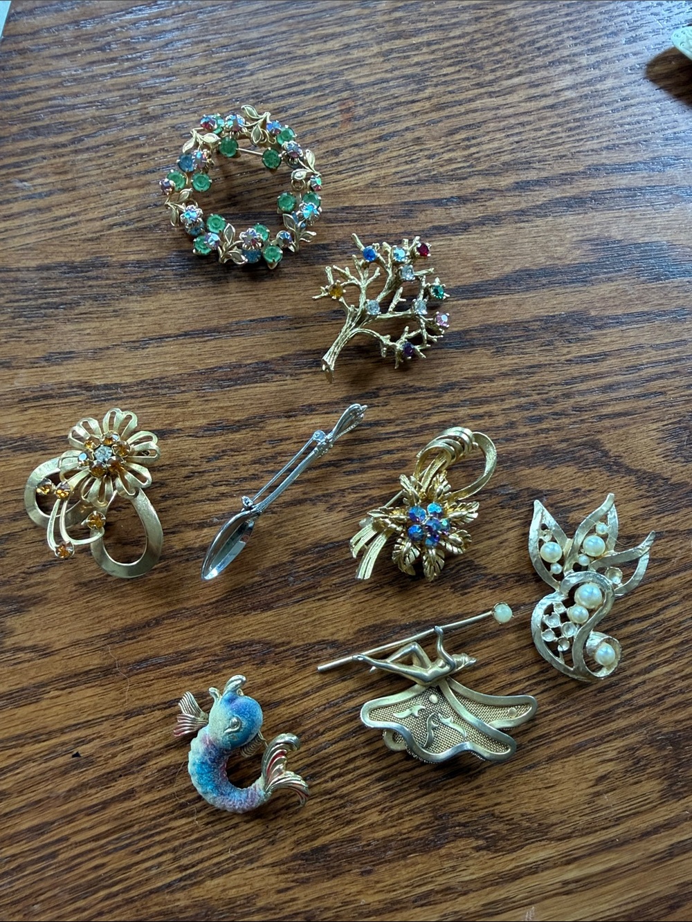 Gold-Tone Multi-Color Pearl & Gem Brooch Collection - Unbranded